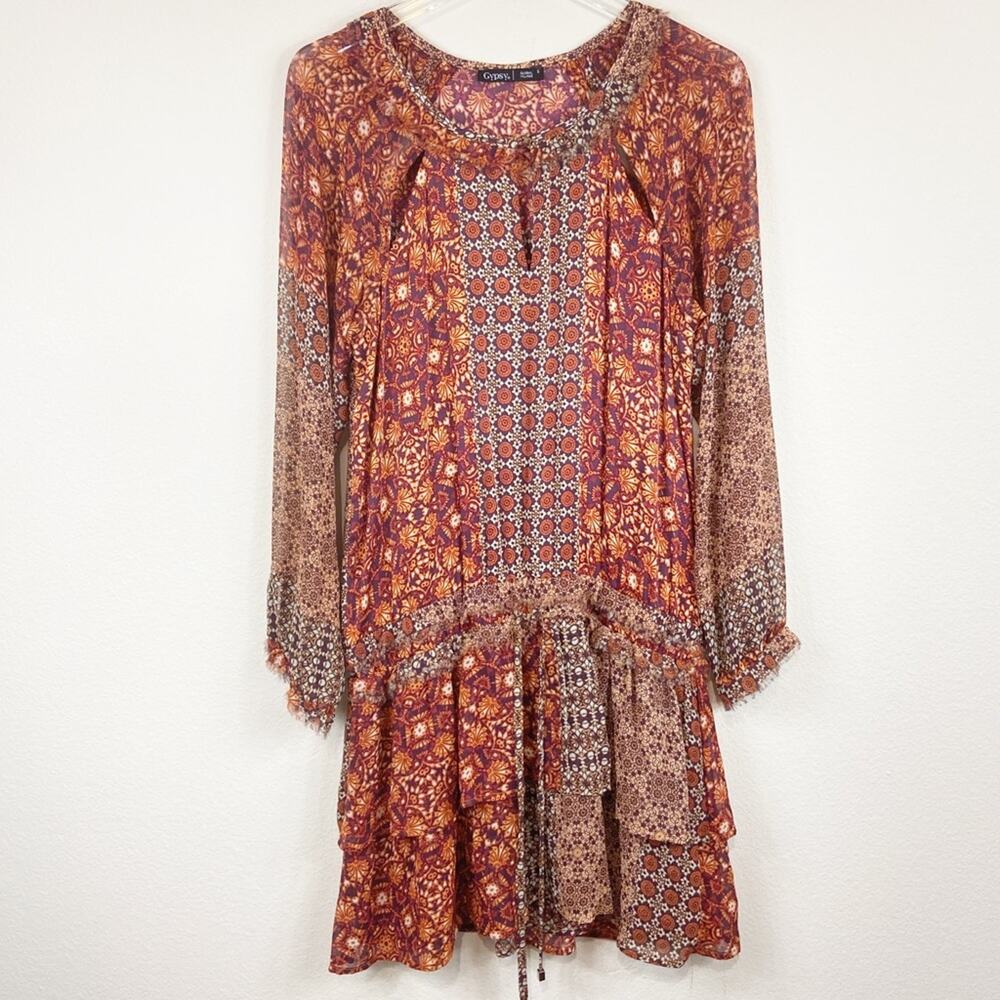 Gypsy 05 | Girih Peasant Boho Print Silk Dress - Picture 3 of 8